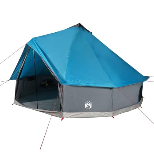 vidaXL Tipi Familienzelt 12 Personen, Campingzelt mit Netzwände, Wasserdicht Tipizelt mit E-Anschluss, Gartenzelt, Blau 185T Polyester von vidaXL