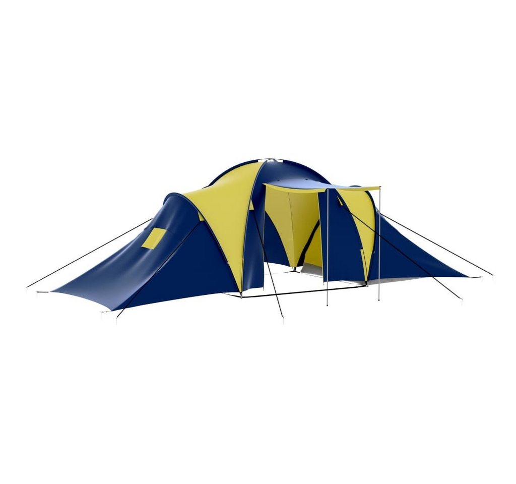 vidaXL Vorzelt Campingzelt 9 Personen Stoff Blau/Gelb, (9 tlg) von vidaXL