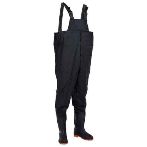 vidaXL Wathose mit Stiefeln, Anglerhose Wasserfest Verstellbar, Angelhose für Angler Jäger Landwirte, Teichhose, Schwarz Größe 46 Polyester von vidaXL