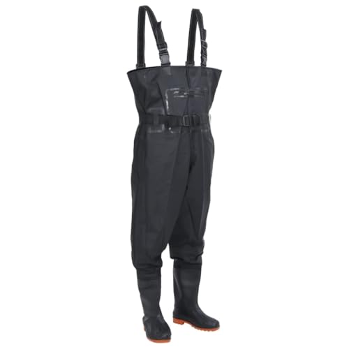 vidaXL Wathose mit Stiefeln Gürtel, Anglerhose Wasserfest Verstellbar, Teichhose für Angler Jäger Landwirte, Angelhose, Schwarz Größe 38 von vidaXL