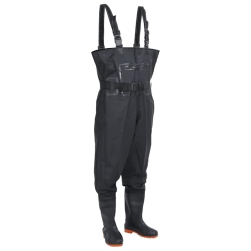 vidaXL Wathose mit Stiefeln Gürtel, Anglerhose Wasserfest Verstellbar, Teichhose für Angler Jäger Landwirte, Angelhose, Schwarz Größe 45 vidaXL Wathose mit Stiefeln Gürtel, Anglerhose Wasserfest Verstellbar, Teichhose für Angler Jäger Landwirte, Angelhose, Schwarz Größe 45 von vidaXL