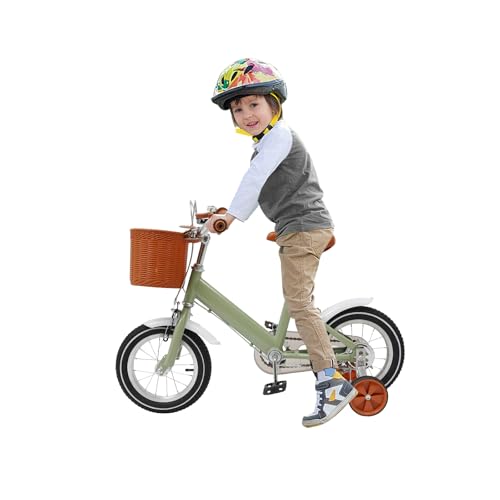vinnyooc Kinderfahrrad 12-Zoll Fahrrad Jugendrad Schutzbleche Kettenschutz Klingel Balance Pedal Lernfahrrad mit Stützräder Kinder Fahrrad für Mädchen und Jungen Geburtstagsgeschenk (Grün) von vinnyooc