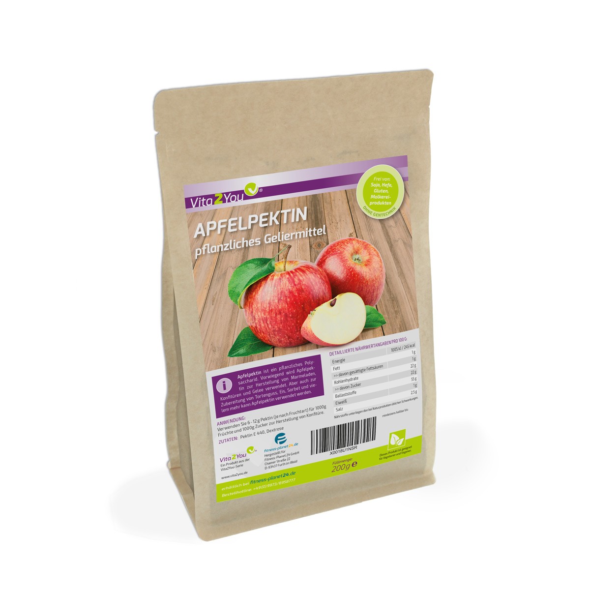 Vita2You Apfelpektin - 200g - pflanzliches Geliermittel - Glutenfrei - pflanz... von vita2you