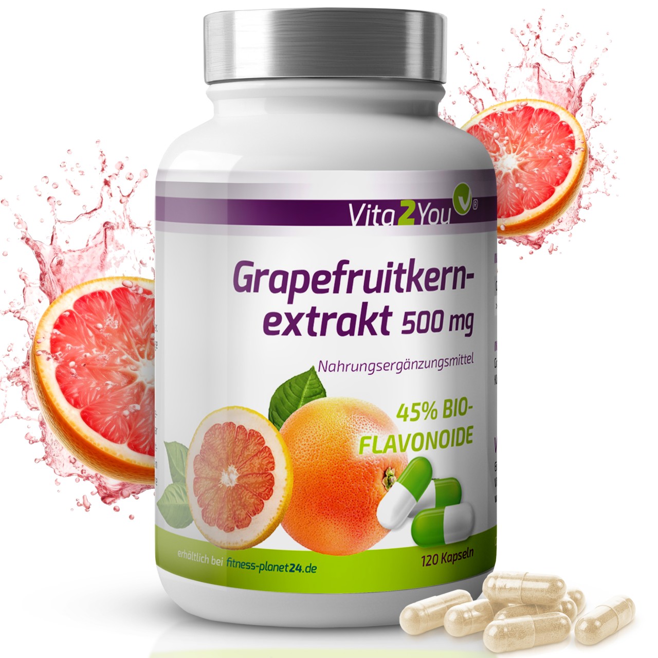 Vita2You Grapefruitkernextrakt 500mg 120 Kapseln - 45% Bio-Flavonoide - Hochd... von vita2you