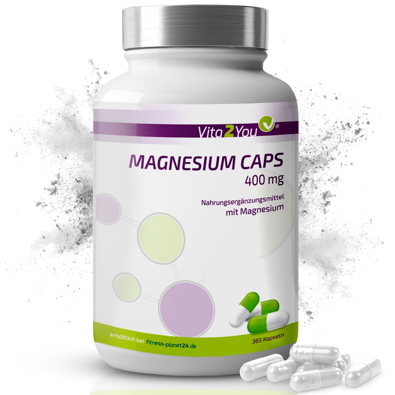 Vita2You Magnesium Caps 365 Kapseln - 400mg reines Magnesium pro Kapsel von vita2you