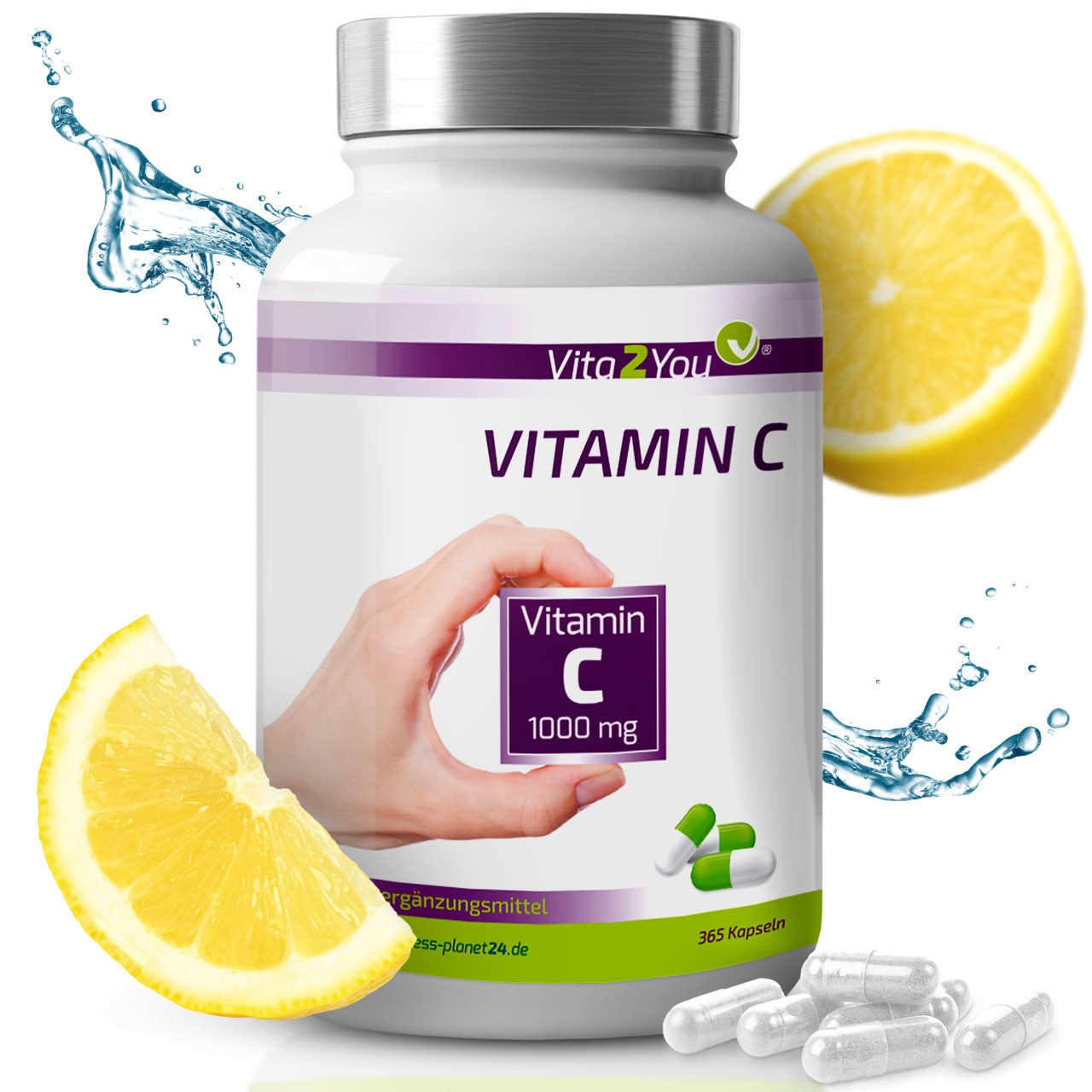 Vita2You Vitamin C 1000mg - 365 Kapseln - Jahrespackung - ohne Zus�tze - Hoch... von vita2you