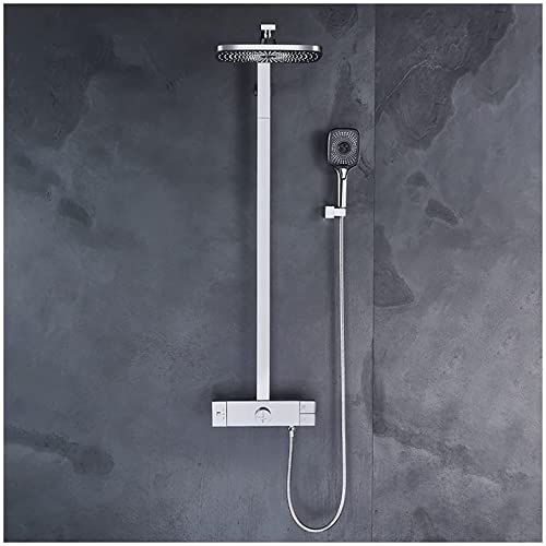 Thermostatisches Duschsystem-Set mit Duschkopf, Duschhahn-Set, wandmontiertes Dusch-Kombi-Set, Einhebel-Regendusche-Set mit Handbrause, Wasserfall-Wannenauslauf, Chrom (Weiß) von vkeid