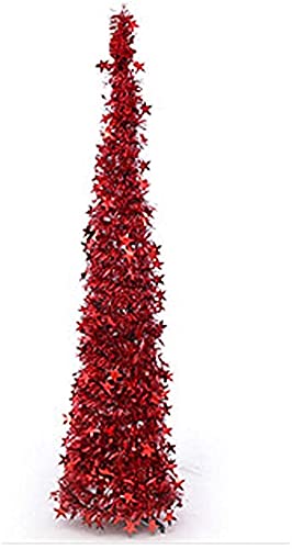 Weihnachtsbaum, glänzend, dicker Pailletten-Weihnachtsbaum, wiederverwendbar, künstlicher Bleistift-Weihnachtsbaum mit Kunststoffständer, Büro, Klassenzimmer, Partydekorationen (Rot 120 cm (4 Fuß)) von vkeid