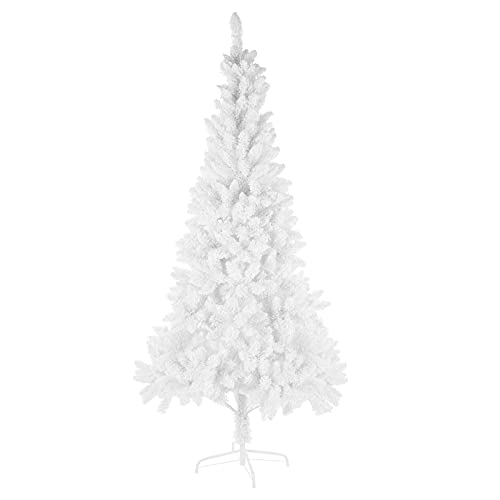 Weißer künstlicher Weihnachtsbaum mit Schneebeflockung, 2,1 m großer voller Baum, Metallständer für Zuhause, Büro, Party, voller Baum (weiß, 210 cm) von vkeid