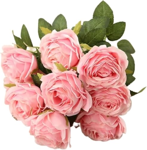 vkeid 10 Köpfe künstliche Rosen aus Seide, Hochzeitsarrangement, Partystrauß, Heimdekoration, Garten, Hotelpflanzen, künstliche Blumen zum Valentinstag (Rosa) von vkeid