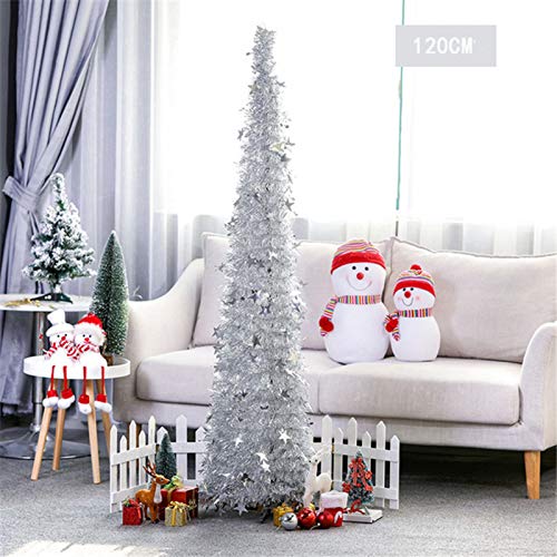 vkeid 5 Fuß künstlicher Lametta-Pop-up-3D-roter Weihnachtsbaum mit Ständer, wunderschöner Stern mit Pailletten, zusammenklappbar, Weihnachtsparty-Bäume, Dekorationen, Silber, 1,5 Meter, das Neue von vkeid