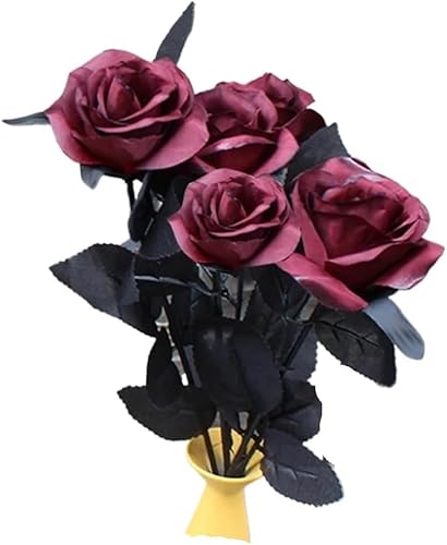 vkeid 5 Stück Seidenrosen, künstlicher Blumenkopf, Blumenstrauß, für Zuhause, Wohnzimmer, Hochzeitsdeko, Dekoration, künstliche Blume (weiß/schwarz) von vkeid