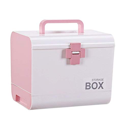 vkeid Blumentopfregal, medizinische Box, doppelschichtig und 4 Fächer, Erste-Hilfe-Set, medizinische Aufbewahrungsbox, Notfalltasche (Farbe: Rosa), Farbe: Cyan (Farbe: Rosa) von vkeid