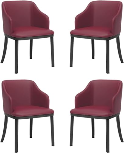 vkeid Esszimmerstühle, Esszimmerstühle, 4er-Set, moderner Ledersessel mit weicher Sitzfläche, hoher Rückenlehne, gepolsterter Sessel, Schwarze Metallbeine, Lounge-Beistellstuhl – Rot (Khaki) von vkeid