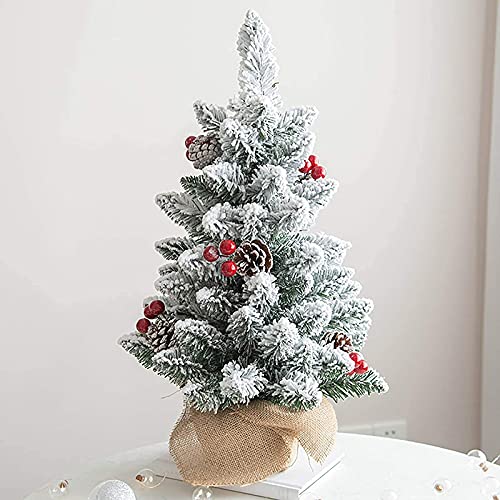 vkeid Kleiner verschneiter Weihnachtsbaum mit Tannenzapfen und Beeren mit Sackleinensockel, künstlicher Weihnachtsbaum aus Kiefernholz für den Tisch (Weihnachtsbaum) Atmosphäre von vkeid