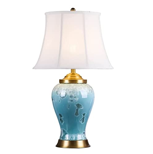 vkeid Nachttischlampe Keramik-Tischlampe Schneeflocke Glasierte Tischlampen mit Sockel für Schlafzimmer Wohnzimmer Nachttischlampe Vintage Schreibtischlampe (Farbe: Knopfschalter, Größe: 40 * 66 cm) von vkeid