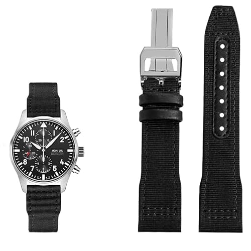 vkeid Nylon-Leder-Uhrenarmband, 20 mm, 21 mm, 22 mm, passend für IWC Le Petit Prince Big Pilot TOP Gun IW3777, schwarzes Sport-Canvas-Uhrenarmband von vkeid