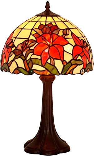 vkeid Stil Tischlampe Tischlampen, rosa Lilienblumenlampe für Lounge Kleine Pastorale Stil Buntglas-Tischlampen Nachtlichter für Kinderzimmer/Wohnzimmer Weihnachtsfestgeschenk von vkeid