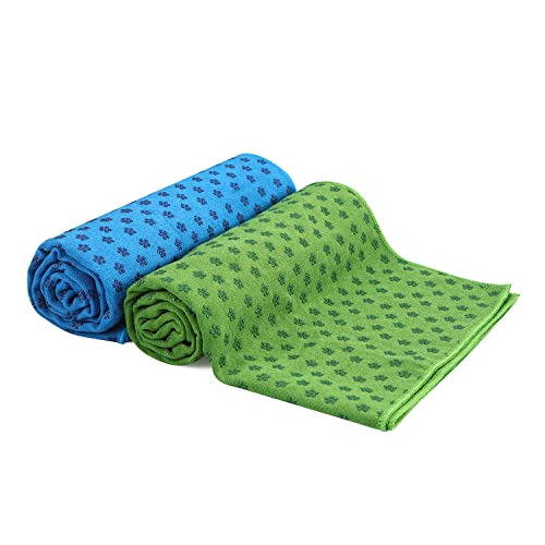 voidbiov Quick Dry rutschfeste Yoga Handtücher (6 Farben) mit Mesh-Tragetasche, extra lang (62 x 183 cm/62 x 182,9 cm) Dot Grip Bikram Yoga (Grün + Blau) von voidbiov