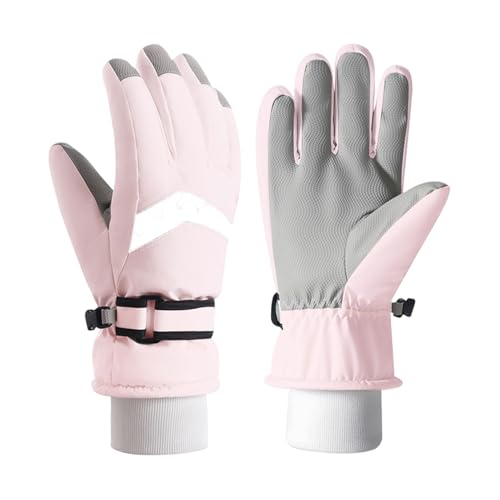 vreplrse Winter Skihandschuhe mit Strickbündchen, wasserdichter Stoff, Touchscreen Handschuhe im Lieferumfang enthalten. Winterhandschuhe für Damen, Polyester, Rosa von vreplrse