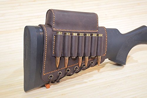 vsdfvsdfv Gewehrkartuschenhalter aus echtem Leder, Knopfstock-Wangenauflage für Waffen, Vintage-Stil, Braun / Rot von vsdfvsdfv