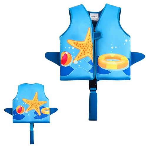 vveWin UV Neopren Schwimmweste für Kinder mit Sicherheitsschnalle Abnehmbare Schwimmer Swim Vest for Kids für Kleinkinder im Alter von 1,2,3,4,5,6,7,8 Jahren Mädchen und Jungen (Blue, Large) von vveWin
