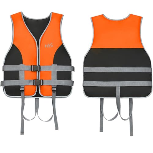 Schwimmweste für Erwachsene Kinder, Universal Rettungsweste mit Verstellbarem Sicherheits-Schrittgurt für Herren Damen, Rettungsweste Schwimmhilfe für Kajakfahren, Surfen,Wassersport (Orange, L) von waabose