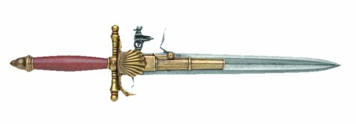 Deko Waffe Steinschlosspistole mit Messer, messingfarben Deko Waffe Steinschlosspistole mit Messer, messingfarben von Denix