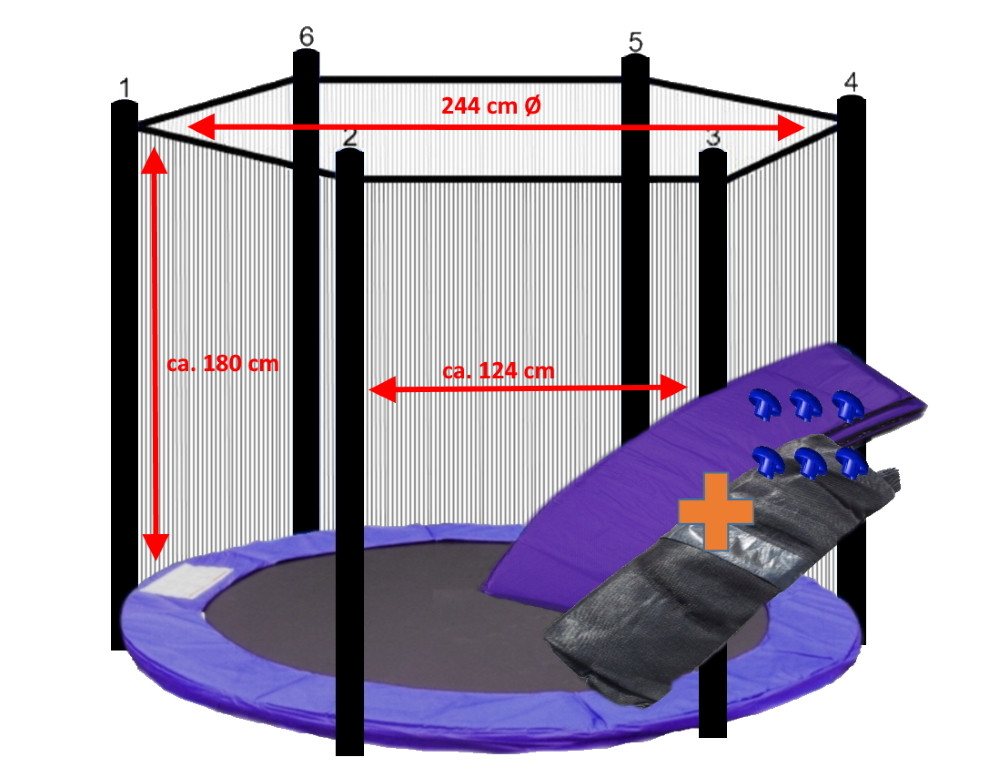 walexo Gartentrampolin Trampolin Randabdeckung mit Sicherheitsnetz für 6 Stangen, Ø 244 cm walexo Gartentrampolin Trampolin Randabdeckung mit Sicherheitsnetz für 6 Stangen, Ø 244 cm von walexo