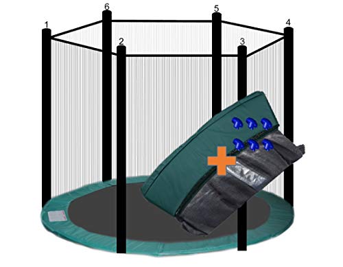 walexo Trampolin Randabdeckung + Sicherheitsnetz für 6 Stangensysteme (244 cm Ø, Grün/Schwarz) von walexo