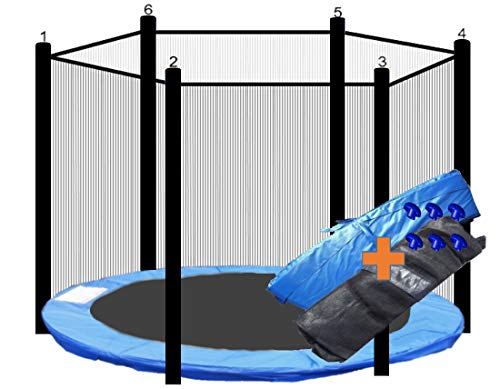 walexo Trampolin Randabdeckung + Sicherheitsnetz für 6 Stangensysteme (396 cm Ø, Blau/Schwarz) von walexo