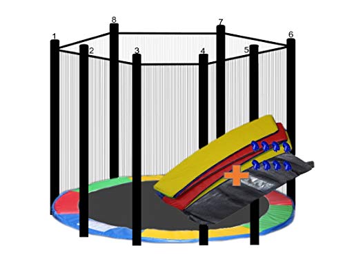 walexo Trampolin Randabdeckung + Sicherheitsnetz für 8 Stangensysteme (366 cm Ø, Bunt/Schwarz) von walexo