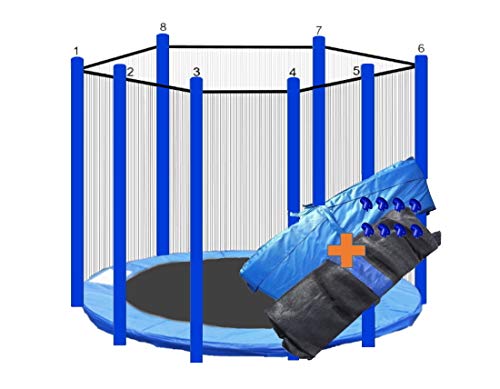 walexo Trampolin Randabdeckung + Sicherheitsnetz für 8 Stangensysteme (427 cm Ø, Blau/Blau) von walexo