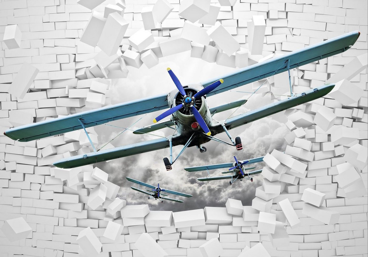 wandmotiv24 Fototapete Sport-Flugzeug Ziegel, strukturiert, Wandtapete, Motivtapete, matt, Vinyltapete, selbstklebend von wandmotiv24
