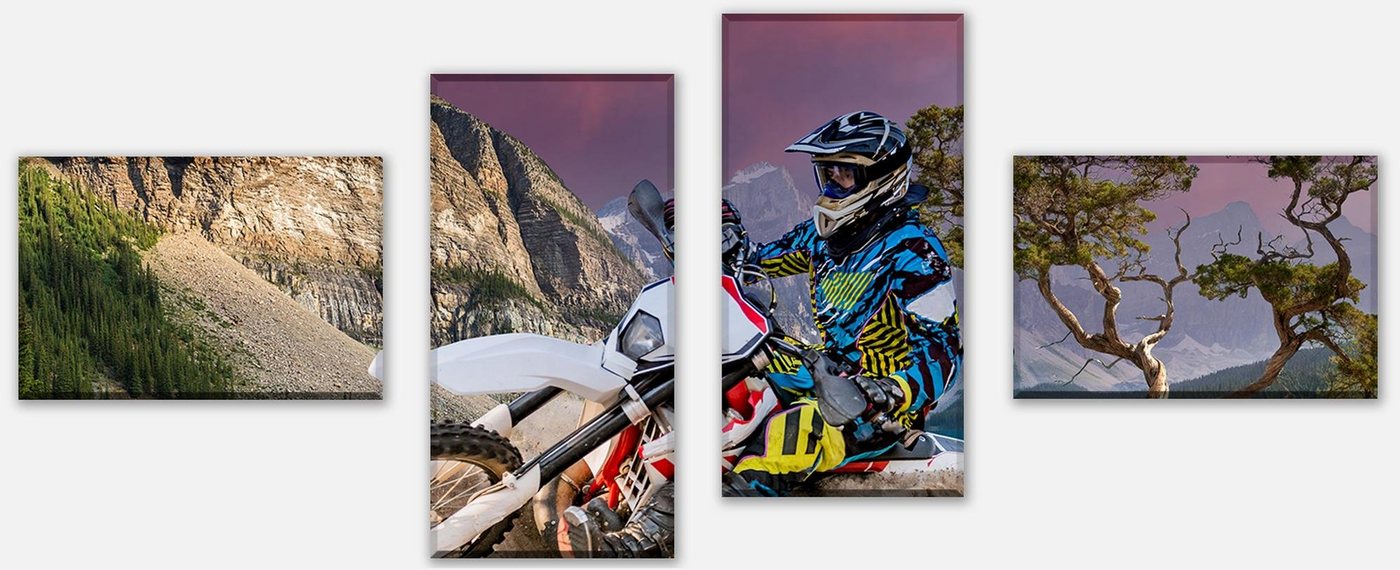 wandmotiv24 Mehrteilige Bilder Enduro Motorbike Racing, Sport & Fitness (Set, 4 St), Wandbild, Wanddeko, Leinwandbilder in versch. Größen von wandmotiv24