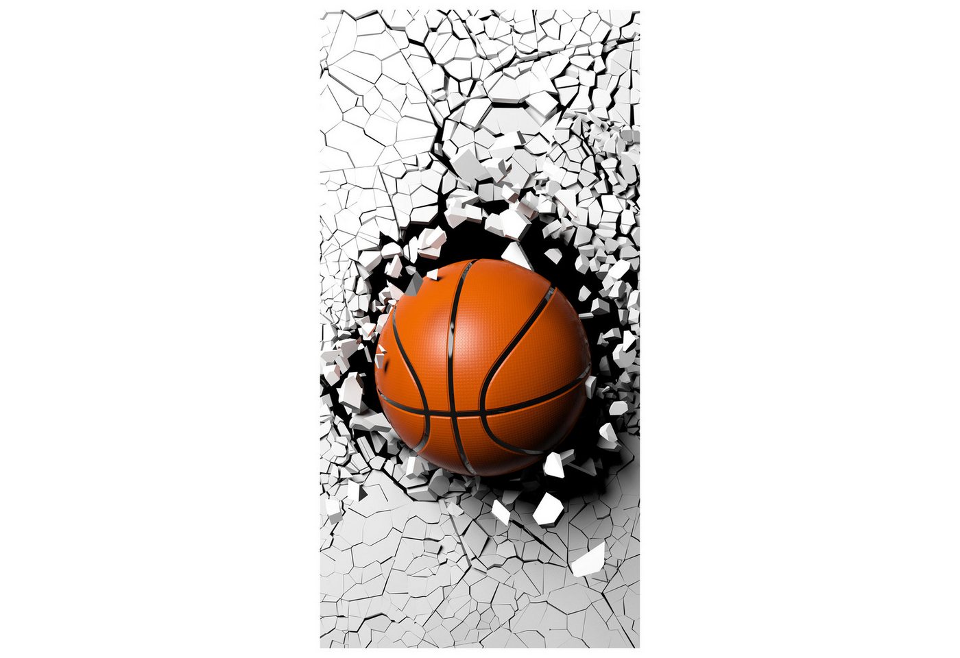 wandmotiv24 Türtapete Basketball durch Wand, 3D, Sport, Ball, strukturiert, Fototapete, Wandtapete, Motivtapete, matt, selbstklebende Vinyltapete von wandmotiv24