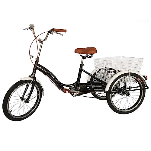 wanwanper 20 Zoll Erwachsene-Dreirad Adult Trike Tricycle, 3 Räder Fahrrad Seniorenrad Tricycle mit Einkaufskorb, für Städte, Strände, Fahrradwege und Verschiedene Straßen, Schwarz von wanwanper