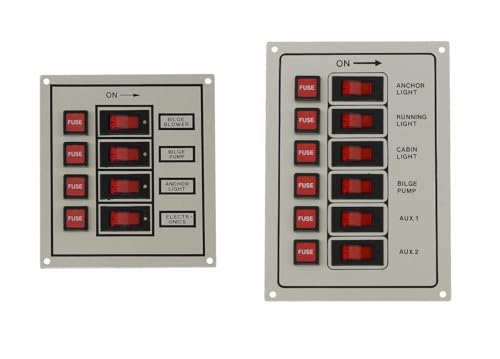 wellenshop 12 V Boot Schaltpaneel/Schalttafel/Panel 4-Fach oder 6-Fach, Beleuchtete Kippschalter, einbaufertig, Frontplatte aus Aluminium Größe 4er von wellenshop