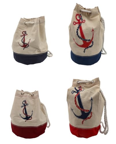 wellenshop Klassischer Rucksack im maritimen Design | Mit Anker-Motiv | Aus Baumwolle Größen erhältlich Größe rot/H: 450 mm von wellenshop