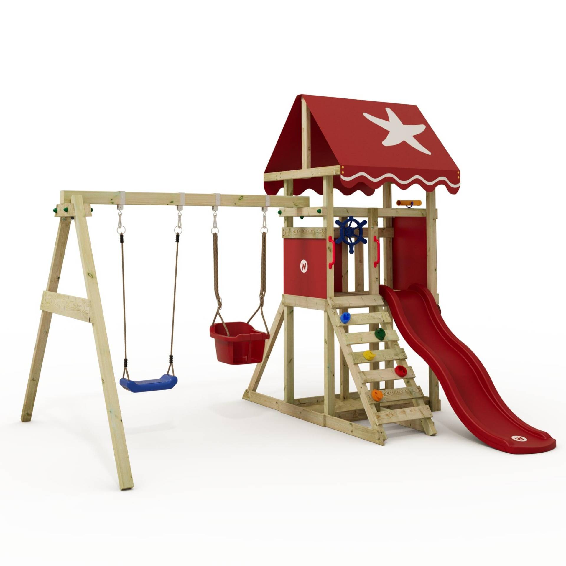 Spielturm DinkyStar mit Schaukel & roter Rutsche von wickey