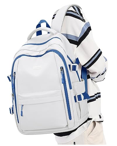 Schulrucksack Mädchen, Lässig Rucksack Damen Klein Modern Elegant Travelite Leichter Laptop Daypack Rucksack 14 Zoll Jungen Teenager Wasserdicht, Aesthetic School Stuff Bag,Weiß mit Blau Schulrucksack Mädchen, Lässig Rucksack Damen Klein Modern Elegant Travelite Leichter Laptop Daypack Rucksack 14 Zoll Jungen Teenager Wasserdicht, Aesthetic School Stuff Bag,Weiß mit Blau von winspansy