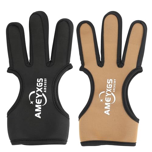 wolfman Bogenschießen 3-Finger-Handschuhe Handschutz Schutzausrüstung Schießen Jagdhandschuhe Neopren Fingerschutz für rechte und Linke Handschutzausrüstung (Schwarz, XL) von wolfman