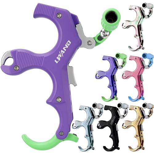 wolfman Bogenschießen Bogenfreigabehilfe 3 oder 4 Finger Aluminium Kupfer Compound Bogenfreigabehilfen manuell Daumenauslöser für Bogen Jagd Zubehör (Aluminium-Violett) von wolfman