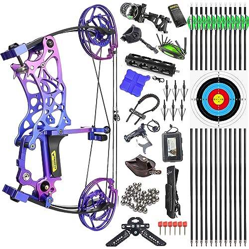 wolfman Bogenschießen Stahlkugel Compoundbogen Set Erwachsene 35–70lbs 320/500 FPS kurzachsigbogen Katapult Stahlkugel Dual-Use Jagdbogen Angel Bogen Pfeil Set (Buntes Bogenset) von wolfman