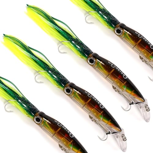 Wondersee Squid Angelköder, weich, hart, Schwimmköder, Crankbait Jig, Simulation, gewichtet, holografisch, 4 Stück, Dunkelgrün von wondersee