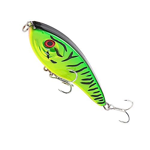 wueiooskj Big Fish Bait Hard Popper Angelköder mit 2 Haken 18 cm 55 g Beschichtung Crankbait Kunststoff Trolling Tackle Hecht, Tigerstreifen grün von wueiooskj