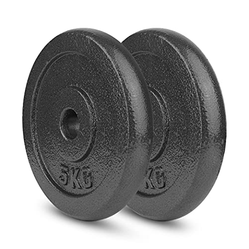 wuuhoo® Hantelscheiben Manuel 27mm Bohrung, Langhantelgewichte 2er Set, Gewichte für 1" Zoll Hantelstangen, Hantelscheibe beschichtet in Grau aus Gusseisen - Fitnessgerät für Zuhause 2x5 kg von wuuhoo