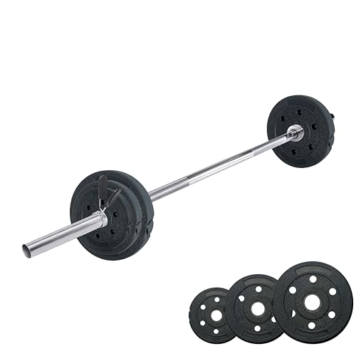 wuuhoo® Langhantelstange & Hantelscheiben im Set Marcel, 26kg-60kg, Hantelstange 30mm, Stahl verchromte Hantel, Zement Hantelscheiben 30mm, 120cm-200cm Set 14-60kg von wuuhoo