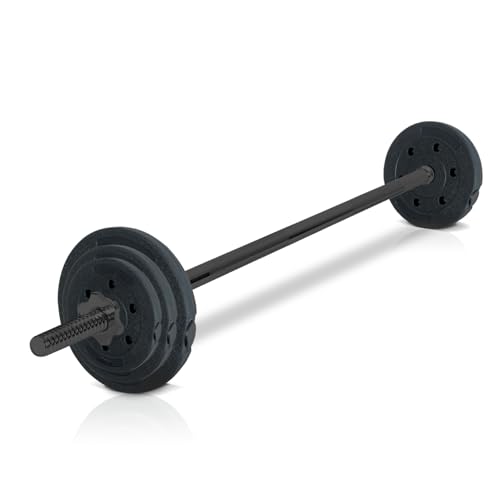 wuuhoo® Schwarze Langhantelstange & Hantelscheiben im Set Marcel 3.0, 26kg-60kg, Hantelstange 30mm, Stahl Hantel, Zement Hantelscheiben 30mm, 120cm-200cm Set 11-60kg von wuuhoo