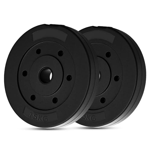 wuuhoo® Zement Hantelscheiben Mike 30mm, Langhantelgewichte Set 20kg - 30kg, beschichtet in Schwarz, 1,25, 2,5, 5, 10 kg, Zement Kunststoff Gewichtscheiben - Set 7-30kg (2X 15kg) von wuuhoo